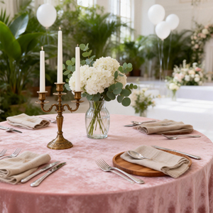 Mantel de Terciopelo Personalizable Rosa para Bodas, Venta al por Mayor, Duradero, Multicolor, Lavado, Redondo, para Fiestas, Hoteles - Product Image 6
