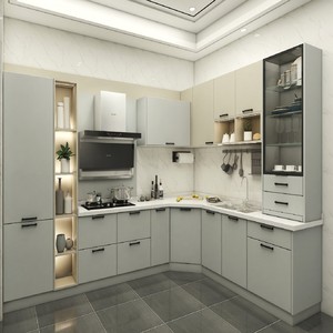 Meubles de cuisine modulaires modernes en contreplaqué, personnalisables, avec portes vitrées, écologiques, pour salle à manger, livraison gratuite en 48 heures - Product Image 1