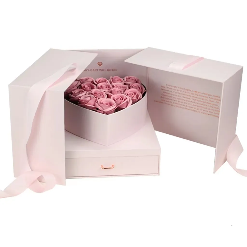 Jewelry Ring Gift Custom Box Packaging Drawer Surprise Double Open Gift Box Valentine's Day Flower Gift Packaging