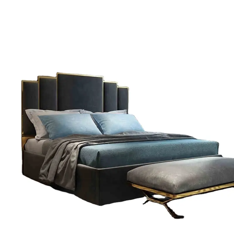 בית מיטת קליפורניה מודרני יוקרה איטלקי האחרון מודרני כפול מיטות כחול גבוהה תיבת מיטת S/S קישוט מסגרת
