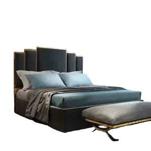 Thuis Bed California Moderne Luxe Italiaanse Nieuwste Moderne Dubbele Bedden Blauw Hoge Box Bed S/S Decoratie Frame