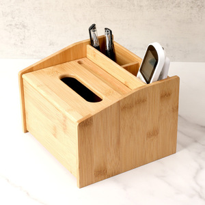 Caja de pañuelos de bambú rectangular multifuncional para sala de estar, dormitorio, uso doméstico, dispensador de pañuelos extraíbles, tipo vertical - Product Image 2