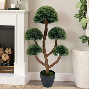 Arbres artificiels en pot en PE à toucher réel de 90 cm et 120 cm, <span class=keywords><strong>plantes</strong></span> artificielles avec un aspect réaliste de pin, cyprès, buis, bonsaï - Product Image 1