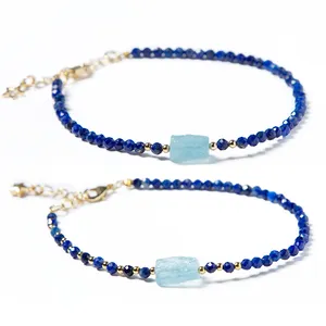 Bestone Hot Sale Mixed Bracelet 3mm Lapis Nugget Aquamarine Natural Faceted Stone Bead Bracelet for Women and Girls