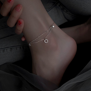 <span class=keywords><strong>Tobillera</strong></span> de doble círculo de plata esterlina 925 para mujer, anillo geométrico ligero de lujo, pulsera de tobillo de capas de diamante <span class=keywords><strong>Flash</strong></span> - Product Image 5
