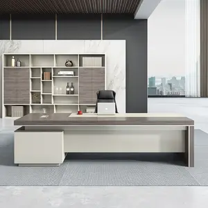 LBZ45 Moderne Houten Bureau Kantoormeubilair Met Boekenkast Workstation Tafel Ontwerpen Boss Hoge Tech Executive Ceo Bureau 1Pcs