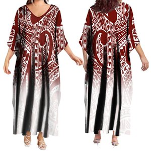 Style rétro Tapa <span class=keywords><strong>Mélanésie</strong></span> Design Taille Unique Robes Longues Lâches Col V Profond Demi Manches Robes Décontractées Vêtements Polynésiens Personnalisés - Product Image 4