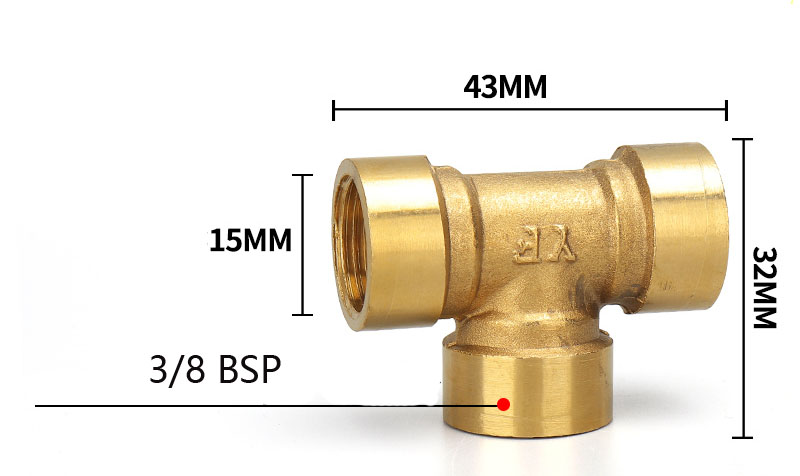 Brass Plumbing Pipe Fittings Female Hexagon Forged 3 Way Equal And Reduced Tee