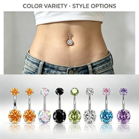 Anneau de nombril étincelant en zircon 5A, piercing en acier chirurgical 316L, bijou corporel confortable à filetage externe pour femme