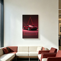 Décoration Murale Moderne : Peinture d'Objet Automobile de Luxe, Supercar Rouge, Lignes Géométriques, Art Mural avec Lumière LED Personnalisable