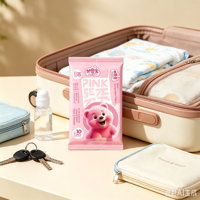 Mini lingettes pour bébé, pack de voyage, 10 lingettes, non tissées, ours rose, lingettes humides pour les mains et la bouche, pour sac à couches et sorties