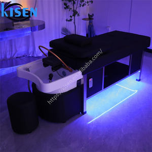 เก้าอี้นวดสระผมแบบญี่ปุ่นสมัยใหม่ สีดำ พร้อมไฟ LED สำหรับร้านเสริมสวย พร้อมอ่างล้างผมในตัว - Product Image 5