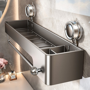 Étagère de salle de bain rectangulaire à fixation par ventouse, profondeur 8-11,9 pouces, support mural durable pour le rangement des toilettes et de la salle de bain - Product Image 1