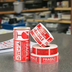 ป้ายไวนิลกาวแบบสั่งทำสติกเกอร์เปราะบางสีแดงสำหรับงานฝีมือเทียนโฮโลแกรมกันน้ำได้โปรดจับกรอบรูป - Product Image 1