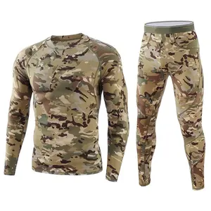 Custom Camo Outdoor Tactische Polyester Fleece Thermische Man Lange Mouw Compressie Shirts Broek Pak Sport Kleding Sets
