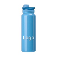 Bouteille d'eau isotherme en acier inoxydable, anti-fuite, avec couvercle rabattable, revêtement poudré, réutilisable, pour les sports de plein air, les voyages, la salle de sport