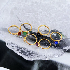 Minimalist Thin 316L Stainless Steel <b>Ring</b> Colorful Natural Stone 14K 18K Gold Plated Red Agate <b>Ring</b> for Women - Product Image 4