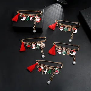 Fashion 18K Gold Plated Santa Lovely Old Elk Snow Pearl Tree Fringe Christmas Holiday Brooches