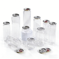 Vente en gros de canettes en plastique PET transparentes pour soda et bière, avec logo personnalisé, 150-1000 ml, avec anneau de traction et couvercle facile à ouvrir