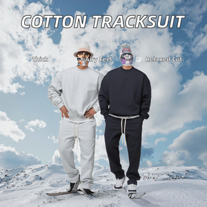 Ensemble sweat à capuche et pantalon de survêtement en molleton 100 % coton pour homme, coupe oversize décontractée, hiver, couleur unie, grammage lourd - Product Image 2
