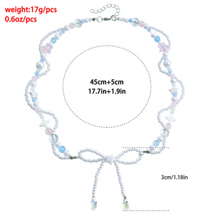 European and American Cross-Border New High Gloss Imitation <b>Pearl</b> Fresh Sweet Versatile Collarbone Chain Bowknot Star Necklace - Product Image 5