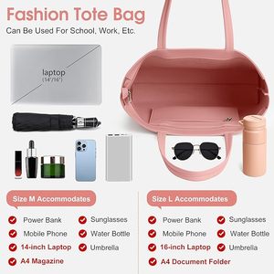 Sac fourre-tout pour femme en cuir PU, élégant, grand sac à bandoulière avec fermeture éclair et poche, sac de travail portable imperméable pour ordinateur portable, pour le shopping - Product Image 4