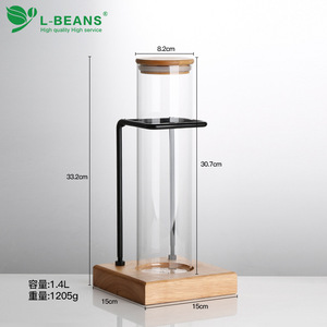 Exhibidor de Té de Vidrio de 1.4L con Base de Madera y Marco Metálico para Almacenamiento de Granos de Café - Product Image 4