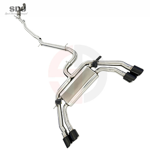 Système d'échappement complet en acier inoxydable SDO pour VW <span class=keywords><strong>Golf</strong></span> 7R/7.5R MK7/MK7.5 2.0T 2012-2020 avec tuyau de descente droit et embouts en carbone - Product Image 2
