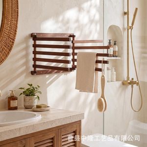 Wooden Bathroom Towel Rack Wall Mounted 4 <b>Bars</b> Organizer <b>Shelf</b> For Towel Storage - Product Image 1
