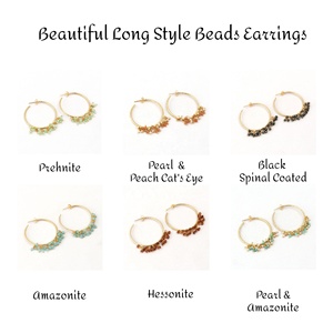 Perles de Prehnite faites à la main fil enroulé rond vert boucles d'oreilles pierres précieuses Push Back Collection pour bijoux de mode boucles d'oreilles cerceau - Product Image 2