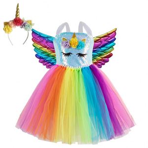 Vestido Tutú de Unicornio Color Arcoíris Hecho a Mano con Diadema y Alas, Vestidos de Fiesta de Cumpleaños para Niñas de 2 a 12 Años - Product Image 3