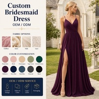 Robe de Demoiselle d'Honneur en Mousseline de Soie avec Bretelles Fines, Col en V, Corsage Plissé, Fente Haute, Longueur Ras du Sol, Robe de Cérémonie OEM pour Invitée de Mariage