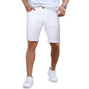 Shorts en jean tricoté décontracté pour homme, taille haute, coupe large, respirant, délavage clair, style streetwear vintage, été - Product Image 1