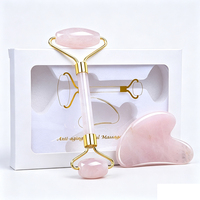 Coffret Cadeau Rouleau Facial Gua Sha en Quartz Rose Naturel et Kit de Massage pour Soins de la Peau en Jade Naturel pour Spa à Domicile et Salon, Logo Personnalisé OEM