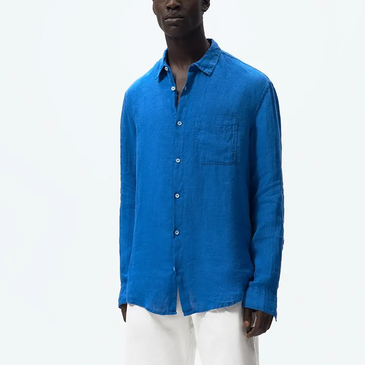 OEM custom long sleeve multi color options mens linen loose light weight summer shirts