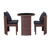 Ensemble de meubles de jardin en rotin PE pour terrasse, 3 pièces, comprenant une petite table et des chaises - Design nordique simple