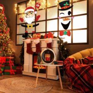 Paquete de 2 Adhesivos Decorativos de Fieltro con Dibujos Animados Navideños, Santa Claus, Muñeco de Nieve, Decoración Navideña para el Hogar, Refrigerador, Puerta de Garaje, Ventana - Product Image 4