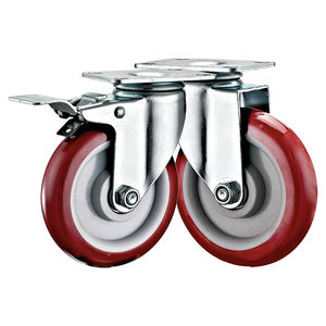 Plaque supérieure de 3 4 5 pouces Roulette à usage moyen Roue rouge en PU/polyuréthane Roues pivotantes pour chariot à main industriel avec roulettes de frein - Product Image 6