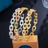Bijoux fantaisie, bracelet en chaîne cubaine avec cristaux de zircone cubique colorés pour femmes, accessoire pour mariage et soirée
