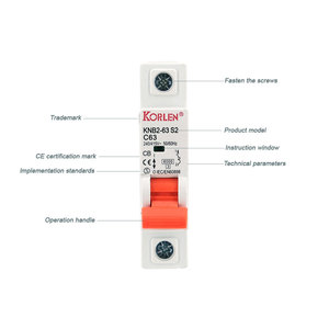 Interruptor Automático KORLEN KNB1-125 MCB 10kA Tipo C 1P 80A 100A 125A CA para Sistemas Fotovoltaicos, Riel DIN, Material PA66, Certificación CE CB, 240/415V - Product Image 4