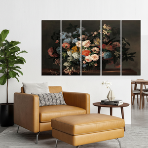 Modern Floral Printed Canvas Art: Elegant <b>Flower</b> Print Design for Home Decor,SET OF 5 CANVAS - Product Image 3
