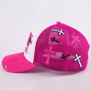 หมวกเบสบอลทรงทรัคเกอร์แบบตาข่าย 5 ชิ้น ปรับแต่งได้ ปีกโค้งสำเร็จรูป ผ้าหนังกลับ  สำหรับทุกเพศ  ปักโลโก้  ลายทางแฟชั่น - Product Image 1