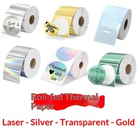 Grensoverschrijdende holografische laser plastic zilveren thermische labels gouden transparante roll-on label stickers waterdichte DIY print
