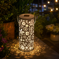 Lanterne solaire en verre blanc moderne et personnalisée, style montgolfière, motif floral découpé, cylindre suspendu, lumière LED IP65 pour jardin