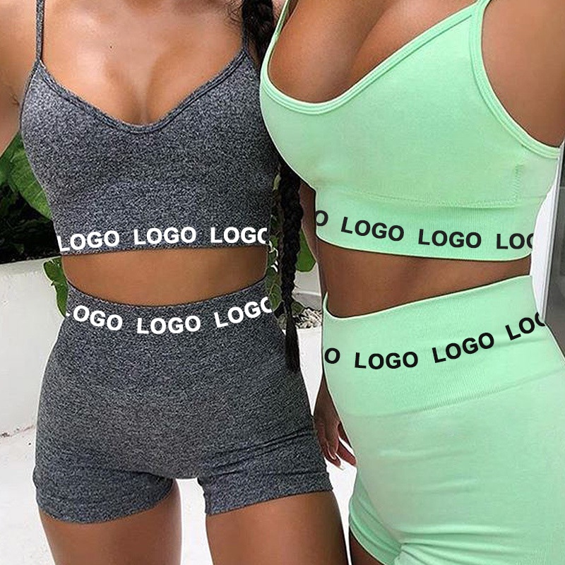Летний однотонный велосипедный комплект из двух предметов, спортивный бюстгальтер, бесшовный велосипедный Короткий Комплект для йоги для женщин