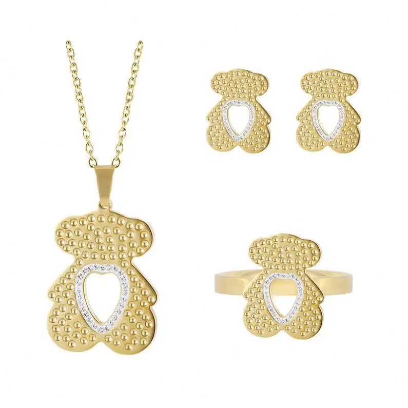 Boucles d'oreilles ours en or 18K, ensemble de boucles d'oreilles pendantes, avec strass en forme de cœur, bijoux cadeaux pour femmes, à la mode, 2020