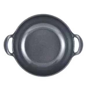 중국 다기능 주방 조리기구 라운드 26cm 블루 에나멜 주철 캐서롤 수프 냄비 넓은 루프 손잡이가있는 발티 접시