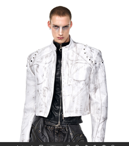 Veste en cuir à support <span class=keywords><strong>court</strong></span> <span class=keywords><strong>noir</strong></span> pour <span class=keywords><strong>homme</strong></span>-Automne Nouvelle arrivée <span class=keywords><strong>Manteau</strong></span> de motard à épaules rembourrées - Product Image 4