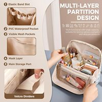 Trousse de Maquillage de Voyage Imprimé Léopard Matelassée Florale Imperméable avec Support Téléphone et Pochette à Pinceaux Nettoyable Facilement Grande Capacité