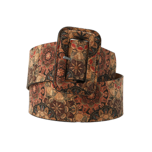 Ethnic Style Wide PU Leather Ladies Corset <b>Belt</b> with Alloy Pin Buckle Cartoon Pattern 5.5CM Width Durable Waistband - Product Image 1